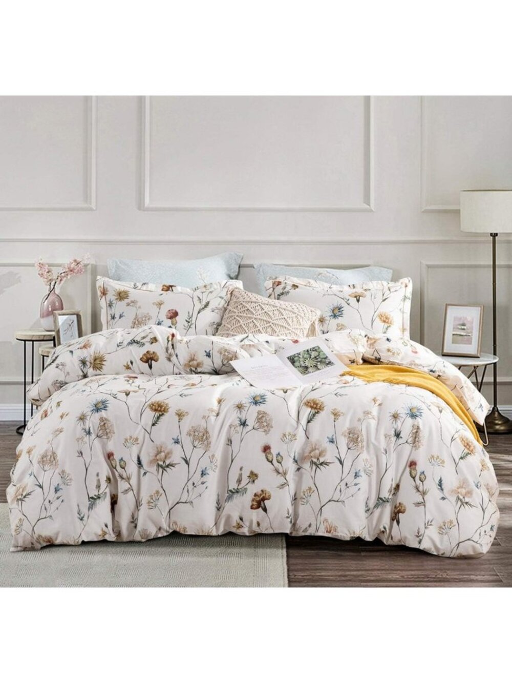 Queen Size Comforter Set, 600 Thread Count Cotton, Floral Print, Down